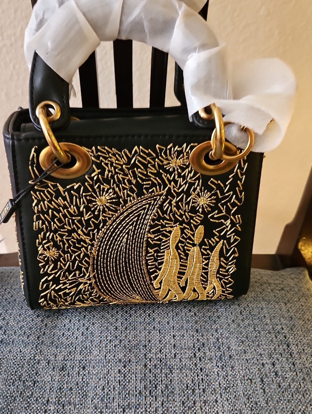 Black and Gold Embroidered and Beaded Women’s Handbag